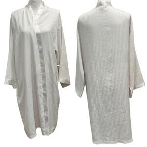 VTG Natori Private Luxuries White Satin Stripe Long Robe Kimono Bridal Lingerie